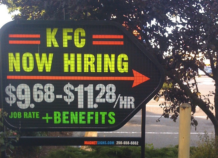 KFC Now Hiring sign
