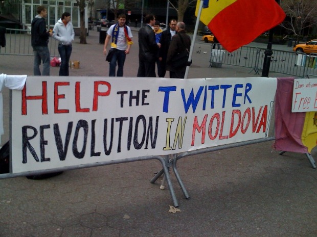 Twitter revolution sign in Moldova